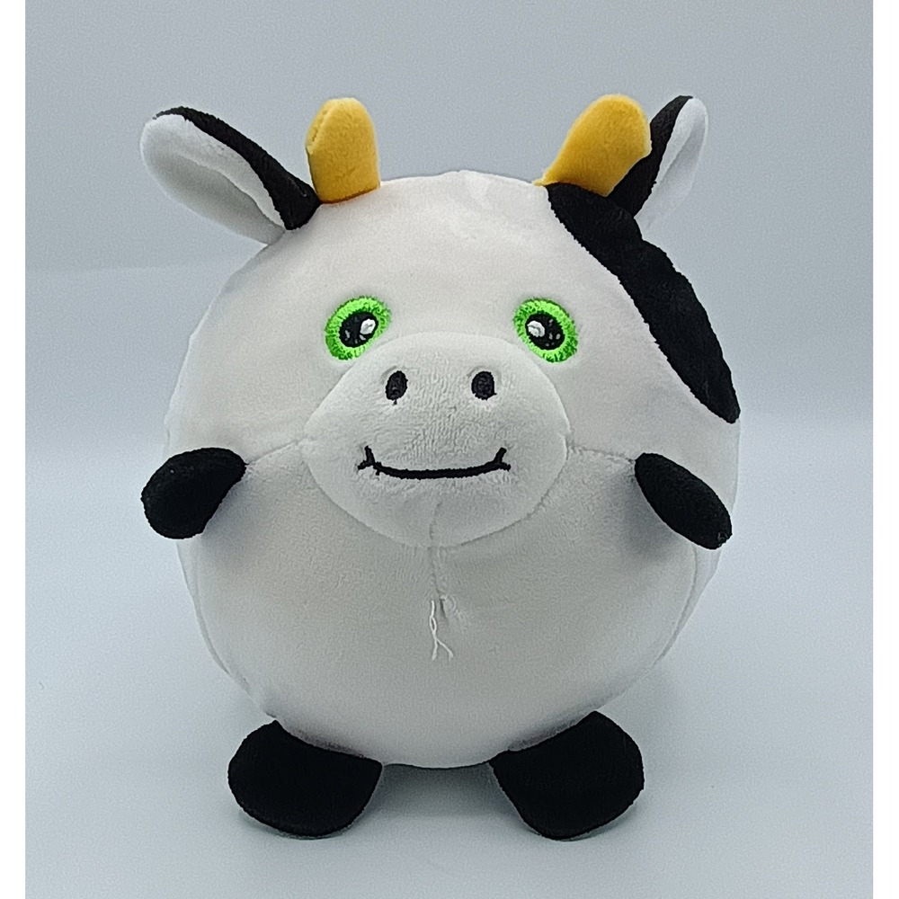 6"‎ BULLSITOY Black White Round MEMORY FOAM Squishy PLUSH Cow Green Eyes B6